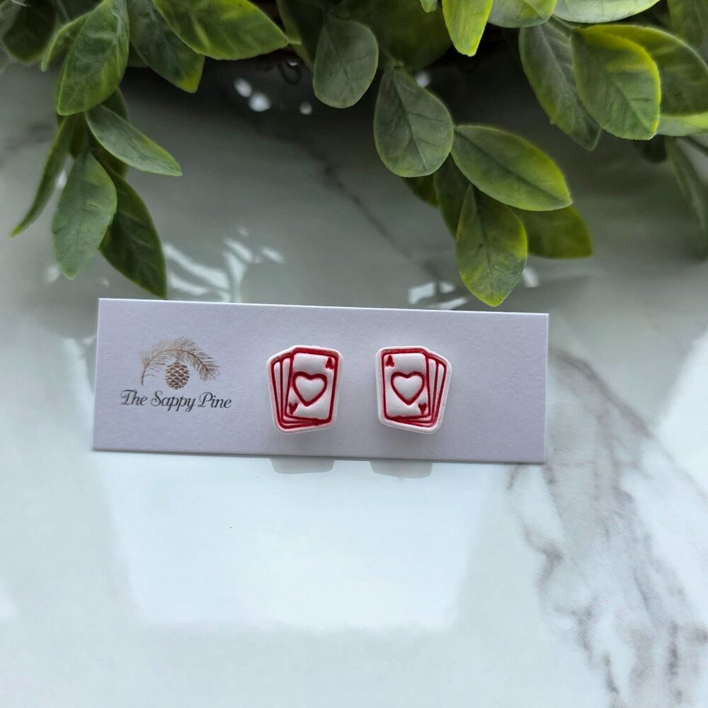 NEW Ace of Hearts Polymer Clay Stud Earrings